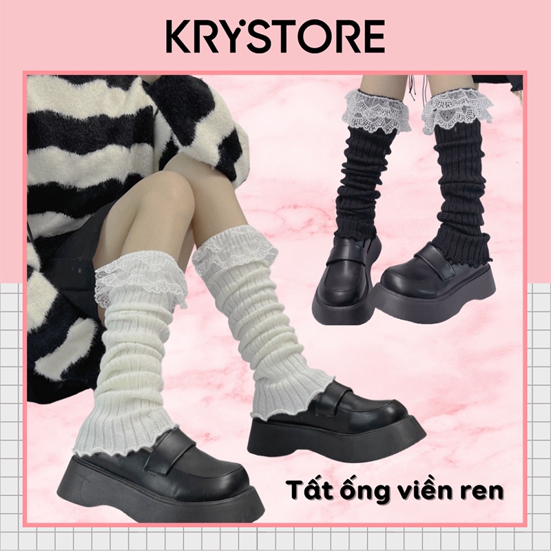 Tất ống len sọc Viền Ren nữ Lolita cao cấp TC47