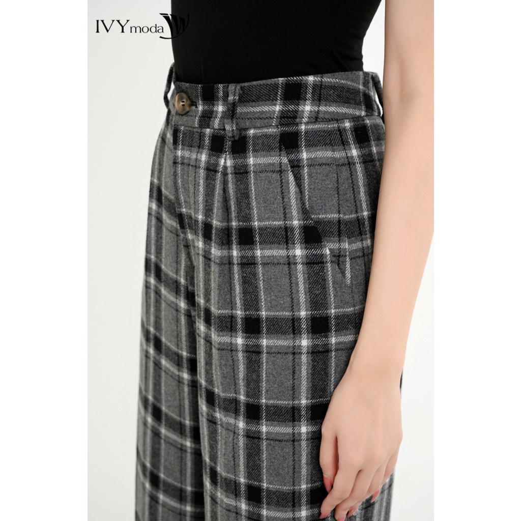 Quần dạ ống suông họa tiết kẻ nữ IVY moda MS 22M8234