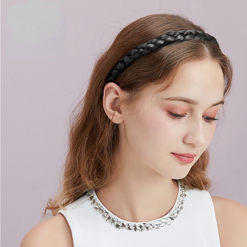 Băng Đô Cài Tóc Giả Thắt Bím Màu Đen Thời Trang