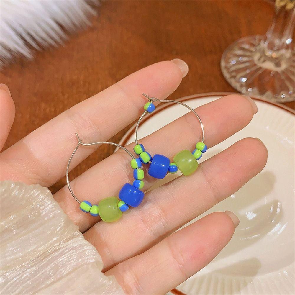QQMALL Bông Tai Dạng Vòng Bằng Hợp Kim Phối Màu Tương Phản Thời Trang Cho Nữ