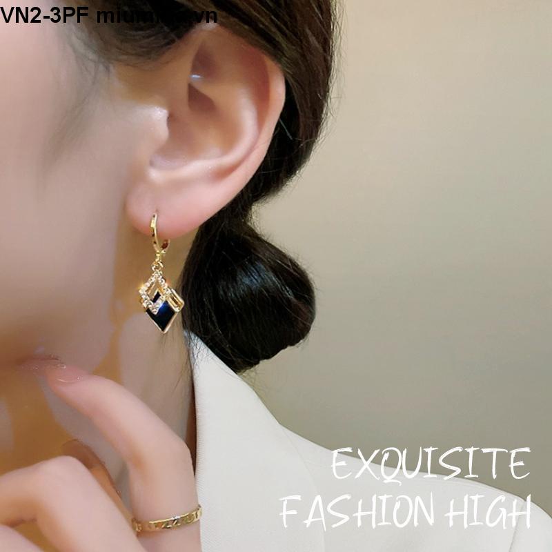 Bông Tai Đính Đá Kim Cương Đen Phong Cách Nhật Bản Và Hàn Quốc Sang Trọng Thời Trang Cho Nữ