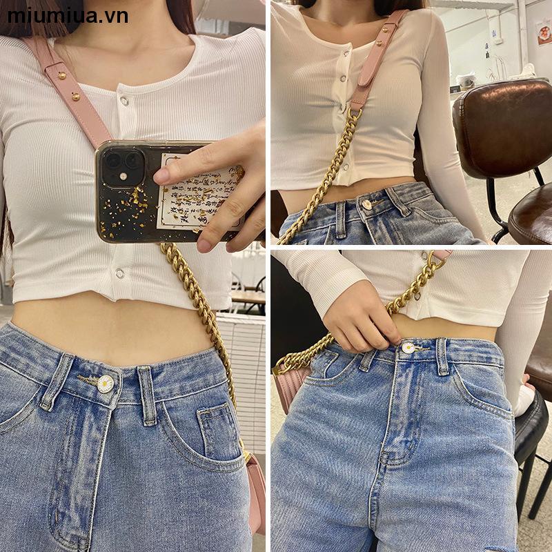 miumiuaNút cài quần jean bằng kim loại có thể tháo ra và điều chỉnh tiện lợi cho nữ