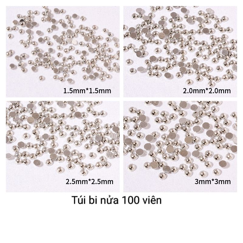 Bi nửa bạc túi 100 viên trang trí móng tay