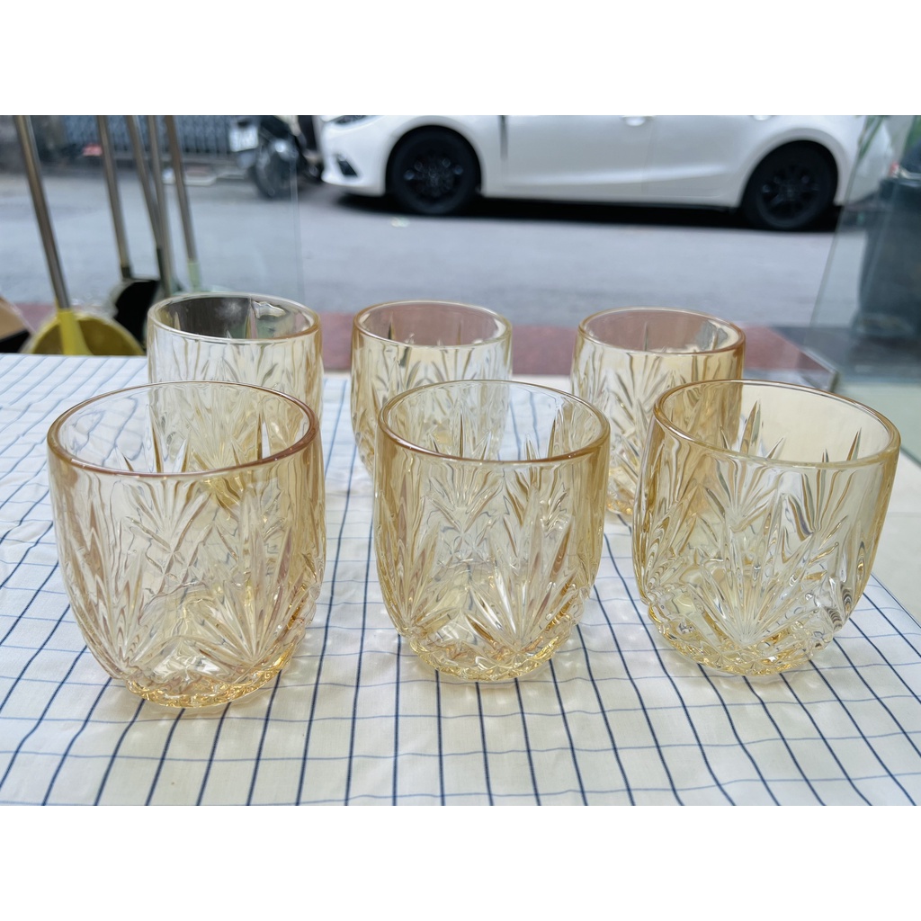 SALE TẾT 2023 Bộ 6 cốc ly thủy tinh pha lê vàng hổ phách 78211 chịu nhiệt sang trọng tinh tế - Phong cách Bắc Âu 310ml
