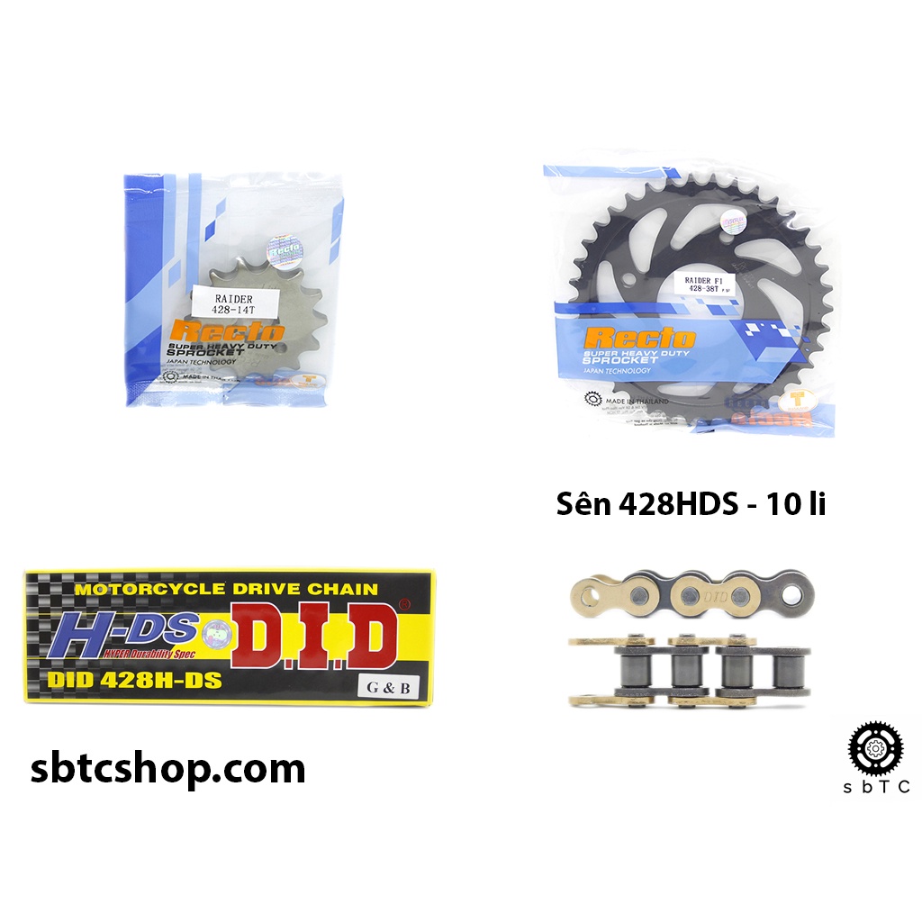 NSD Nhông dĩa RECTO sên DID vàng đen 10 li ly Suzuki Raider Satria chính hãng Thái Lan