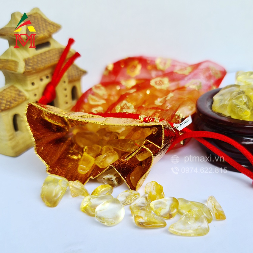 Túi Tài Lộc Đá Th. Anh Vàng 100g. Hợp Mệnh Kim, Mệnh Thổ