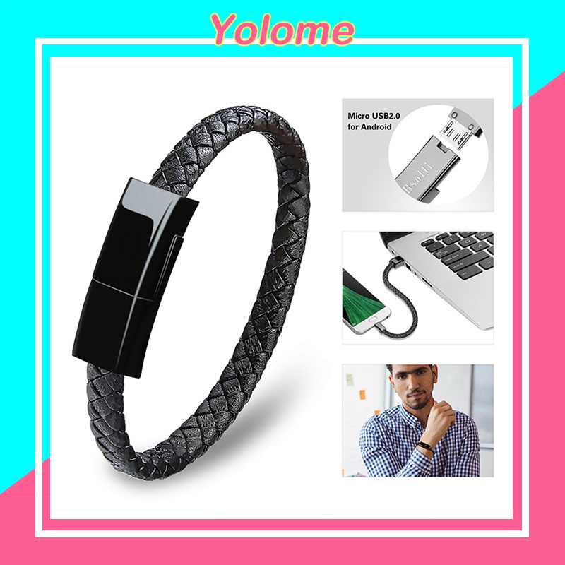 Dây Cáp Sạc Nhanh Dạng Vòng Đeo Tay Bằng Da Sáng Tạo Kích Thước Nhỏ Gọn Dành Cho Android IOS Type-c