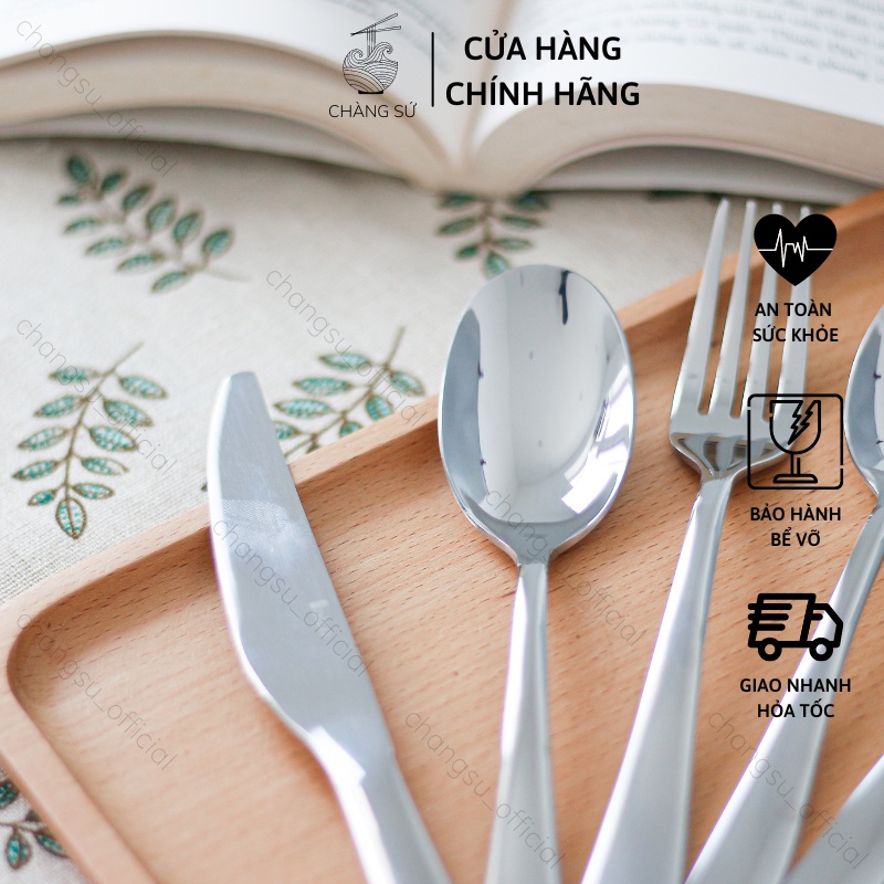 Bộ 5 dao muỗng nĩa inox Dílo màu bạc phong cách Hàn Quốc - Thìa ăn cơm inox, dĩa ăn hoa quả, dao cắt thịt bò bít tết