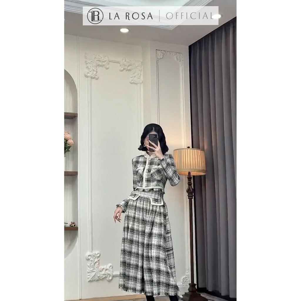 Set Váy Dạ Cao Cấp Áo Cổ Tàu Croptop Kèm Chân Váy Dài Dáng Xòe Xếp Li LAROSA Thiết Kế Thanh Lịch Sang Chảnh S250