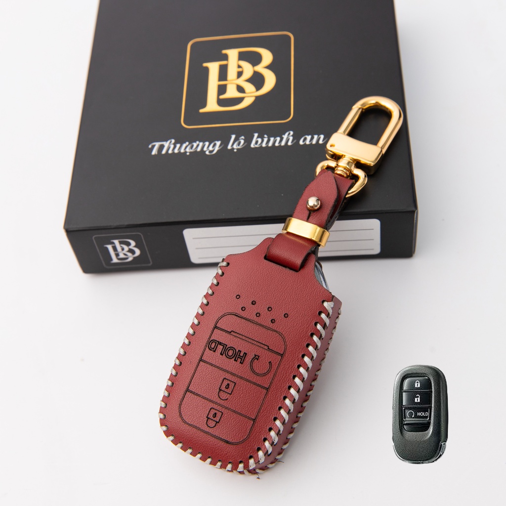 Bao da chìa khóa ô tô xe hơi BB honda civic bản e, hrv 2022 chìa quai lệch 3 nút da thật bảo vệ chống xước chính hãng