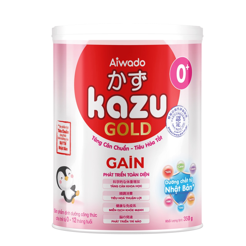 Sữa bột Aiwado Kazu Gain Gold 0+ 350 gram  - Số 1 Sữa Mát Tăng Cân giúp bé Mát Bụng, Tăng Cân Nhanh