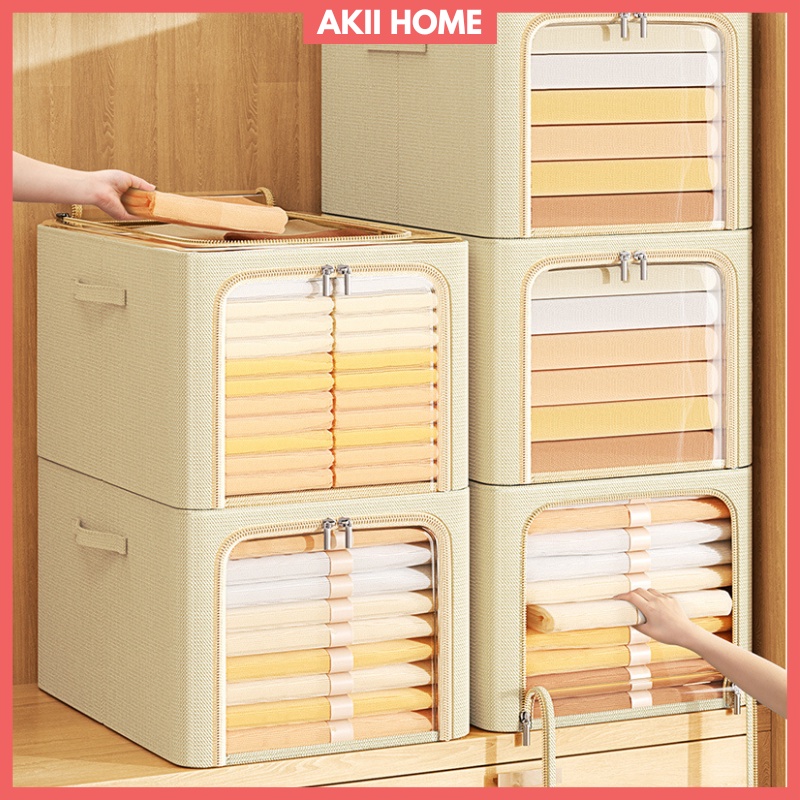 Hộp đựng quần áo khung thép, form dài để tủ, gấp gọn Akii Home TD55 New