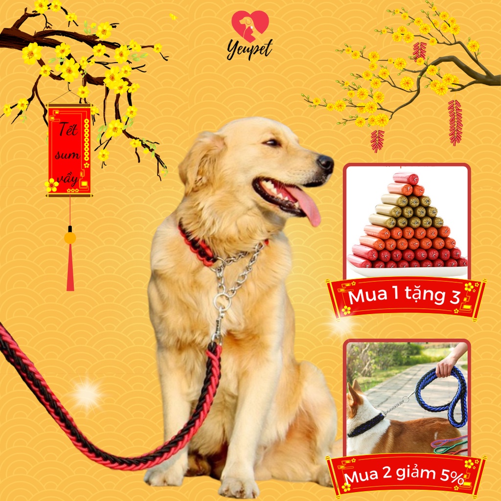 Dây dắt cho lớn, Dây dắt chó to đi dạo Bọc dù 8 sợi vặn thừng chắc khỏe full size, full màu
