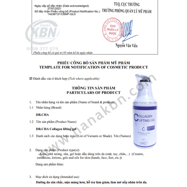 Gel Collagen Lifting - Nâng Cơ, Xóa Nhăn, Chống Lão Hóa Dành Cho Da Mặt - 500ml