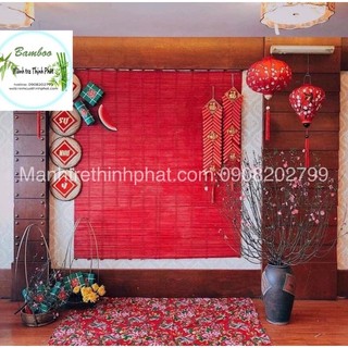 Tấm Mành tre đỏ trang trí Tết Cổ Truyền May Mắn Cả Năm. Phông nền mành tre trang trí Tết