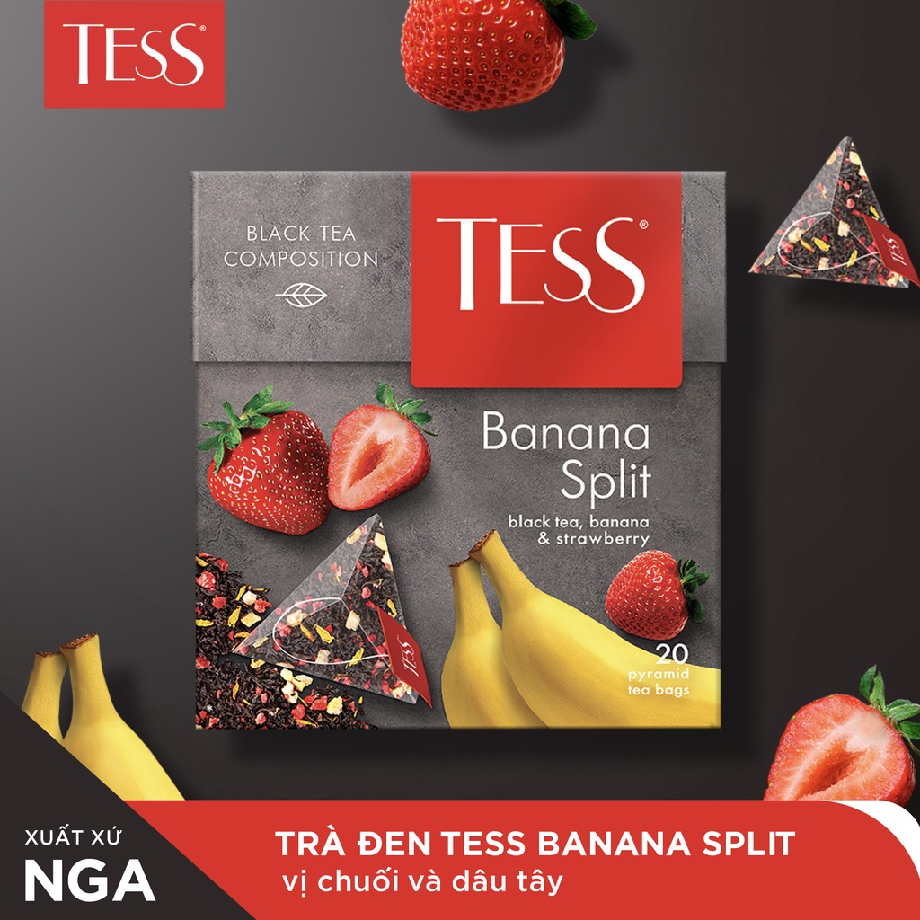 Combo 12 hộp Trà đen Tess Banana Split vị chuối và dâu tây 20 gói/hộp