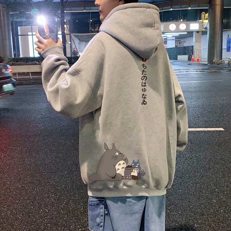 Áo Hoodie Cotton Dày Dáng Rộng In Hình Totoro Phong Cách Nhật Bản Thời Trang Cho Nam 4 Màu Tùy Chọn Size M-8XL