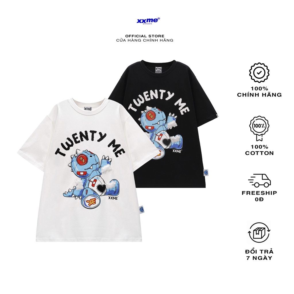 Áo thun | Áo phông nam nữ cotton thoáng mát thêu 3D cao cấp khủng long RAWR Thug Tee - XXME - Đen/Trắng