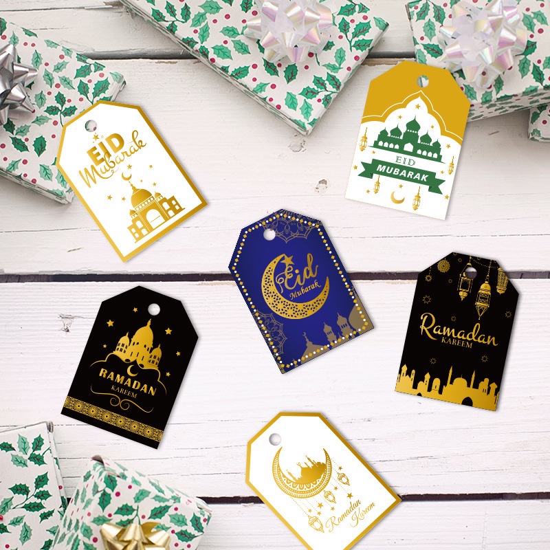 Set 48 Thẻ Giấy Treo Hộp Món Tráng Miệng Kèm Dây Thừng In Họa Tiết Eid al Fitr DIY Trang Trí Lễ Hội