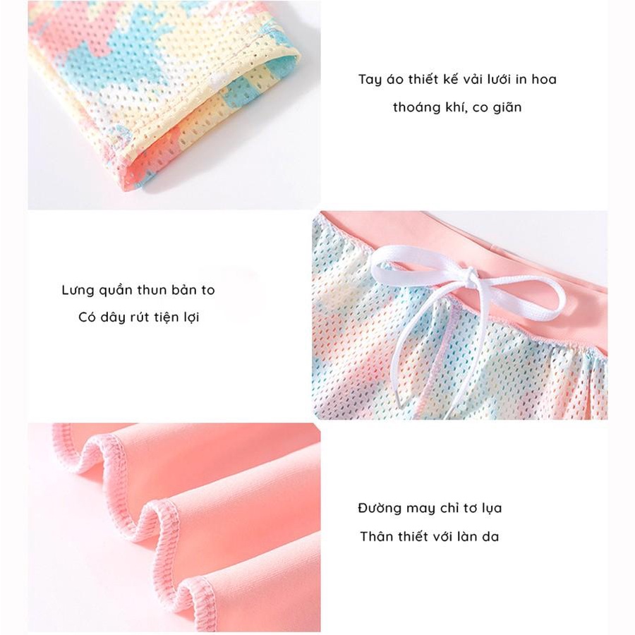 Đồ bơi bé gái, tay dài quần dài chống nắng, set 3 món, phối vải lưới trẻ trung màu sắc tươi sáng size từ 14kg - 38kg