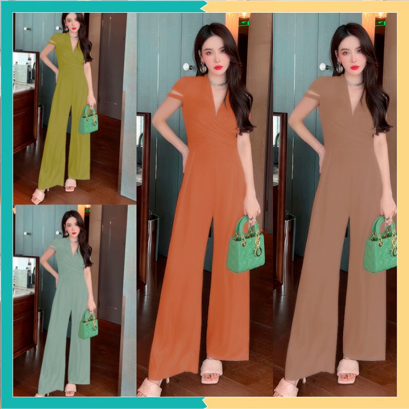 Jumpsuit dáng dài jum dài ống suông đắp chéo bụng xinh xắn J1216 | BigBuy360 - bigbuy360.vn