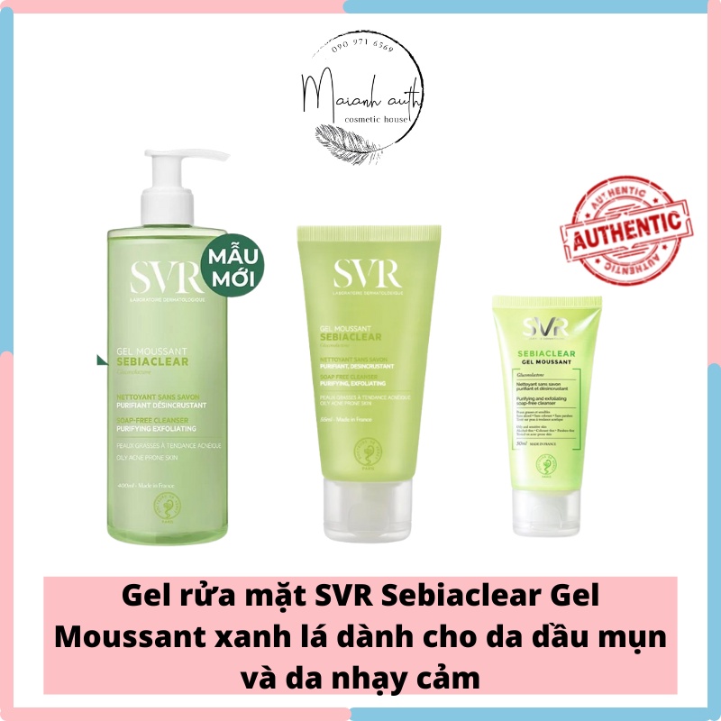 Sữa rửa mặt SVR Sebiaclear Gel Moussant xanh lá dành cho da dầu mụn và da nhạy cảm