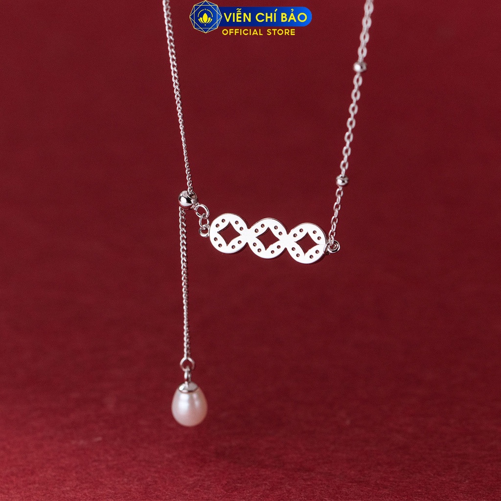 Dây chuyền kim t iền mix hạt châu chất liệu bạc Thái 925 thời trang phụ kiện trang sức nữ Viễn Chí Bảo D000431