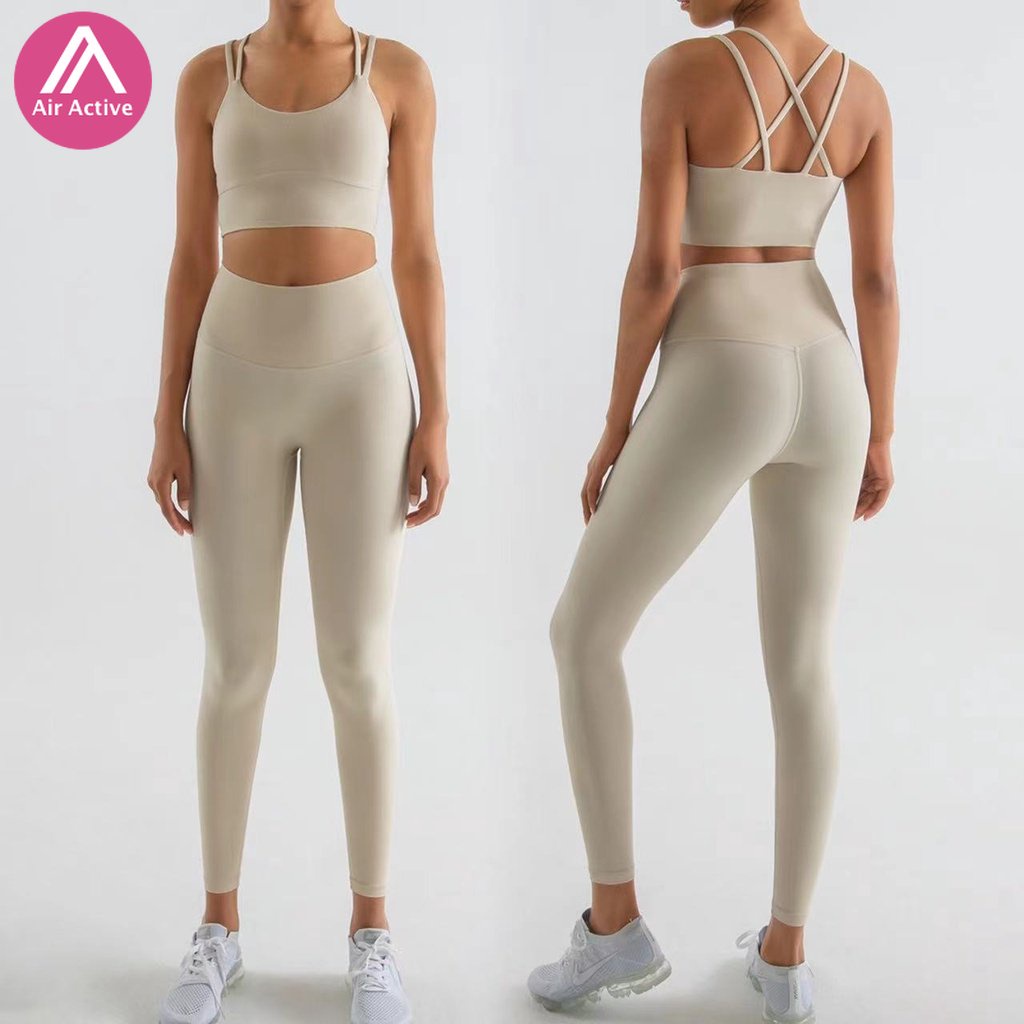 Bộ đồ thể thao AIRACTIVE LEISURE gồm áo ngực hai dây và quần legging lưng cao thời trang tập yoga dành cho nữ
