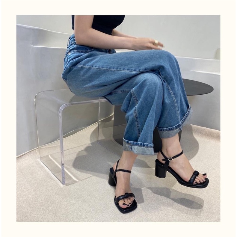 Cao gót quai nơ, mũi vuông, cao 5cm