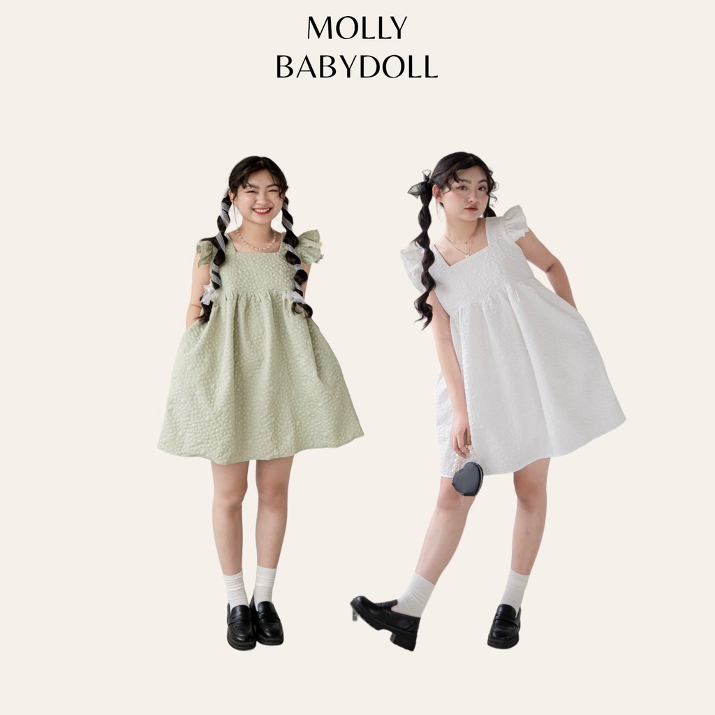 Áo váy babydoll xốp hoa nổi TKA358 LOLLIE STUDIO