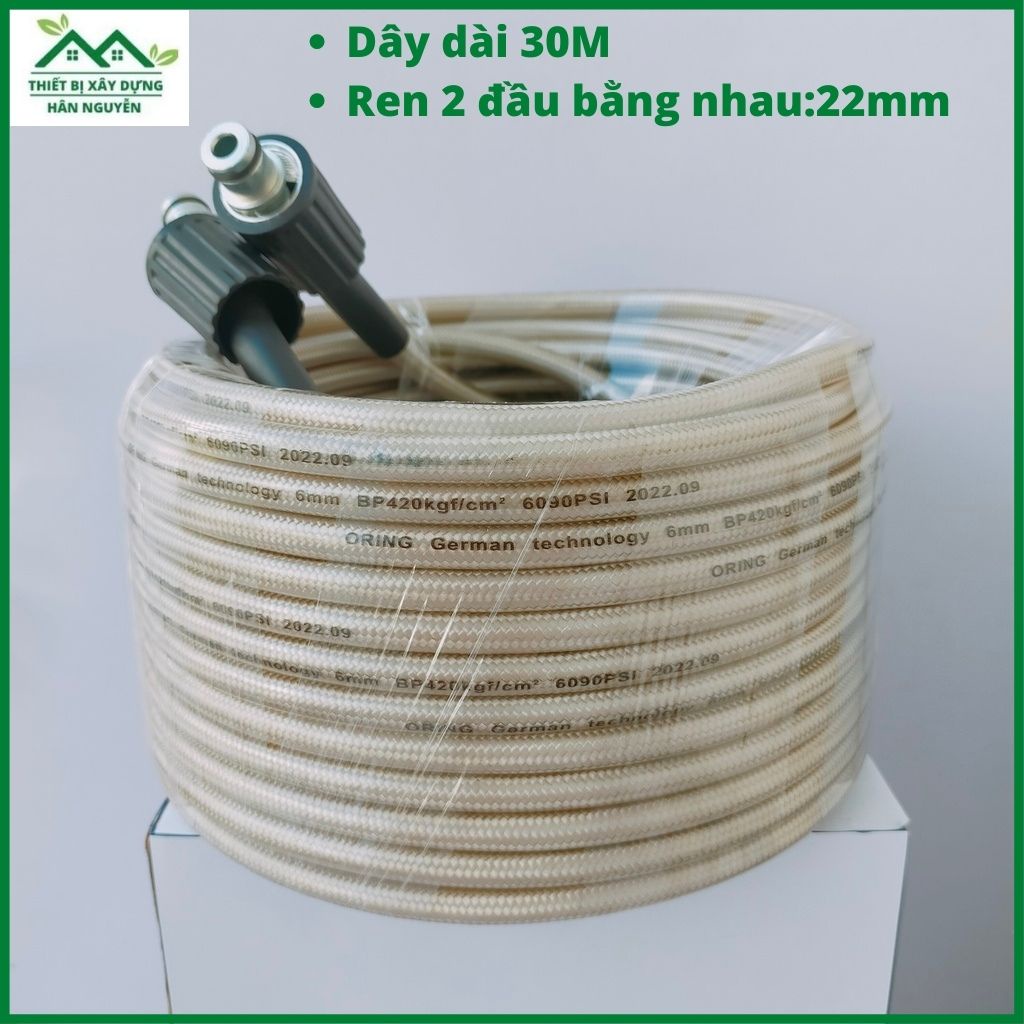Dây máy rửa xe 10m,15m,20m,30m cao áp Oring,ren 22mm,cuộn ống nước