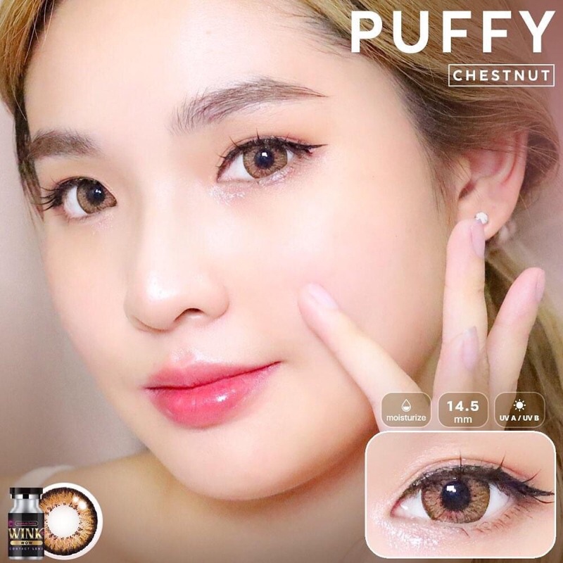 Lens mắt kính áp tròng Hàn Quốc L07 Puffy Brown giãn to, đeo êm ko đau ko côm mắt.