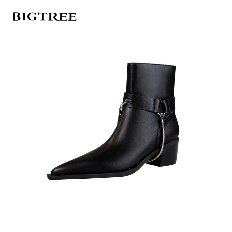 Giày bốt cao gót BIGTREE Mall-009-29 mũi nhọn phối dây xích kim loại thời trang cho nữ