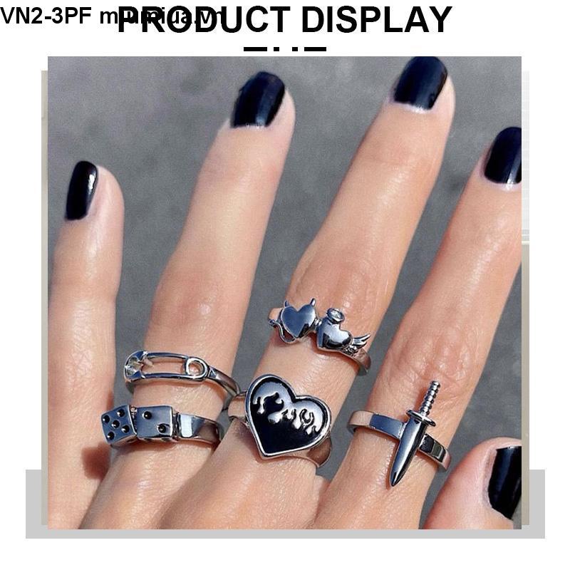 INS Nhẫn kim loại cổ điển Bộ 5 mảnh Retro cho nam và nữ