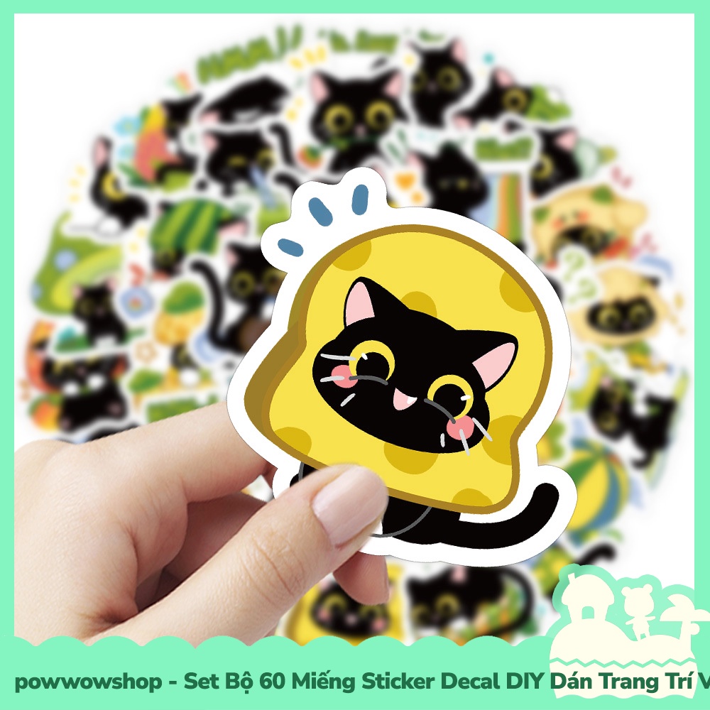 [Sẵn VN - Hỏa Tốc] Set Bộ 50/60 Miếng Sticker DIY Chống Thấm Nước Dán Trang Trí Vật Dụng Phong Cách Hoạt Hình Green Cat
