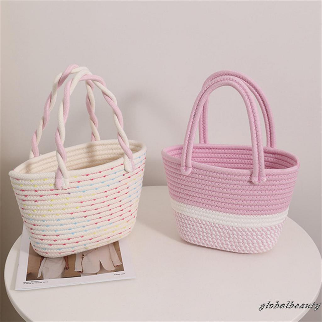 Túi Tote Dệt Màu Sắc Tương Phản Sức Chứa Lớn Có Thể Tái Sử Dụng