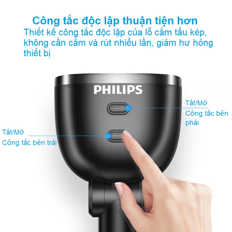 Bộ chia tẩu sạc ô tô cao cấp Philips DLP4007 - Hỗ trợ sạc nhanh QC3.0 - Hàng Chính Hãng
