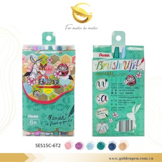 [HÀNG CHÍNH HÃNG] Bộ 6 chiếc BÚT VIẾT THƯ PHÁP/CALLIGRAPHY - PENTEL FUDE TOUCH SIGN PEN - MÀU PASTEL