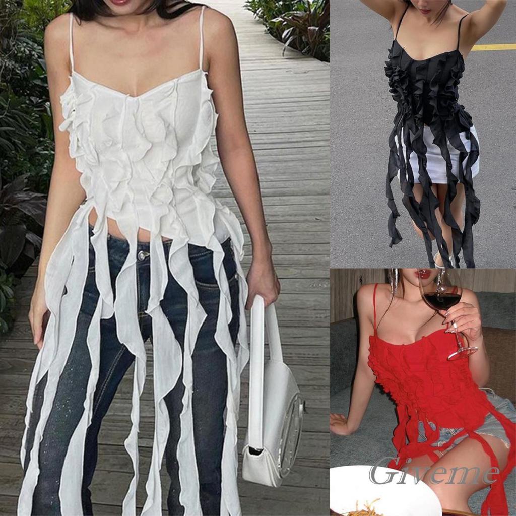 Áo Hai Dây Tua Rua Màu Trơn Thời Trang Mùa Hè Cho Nữ