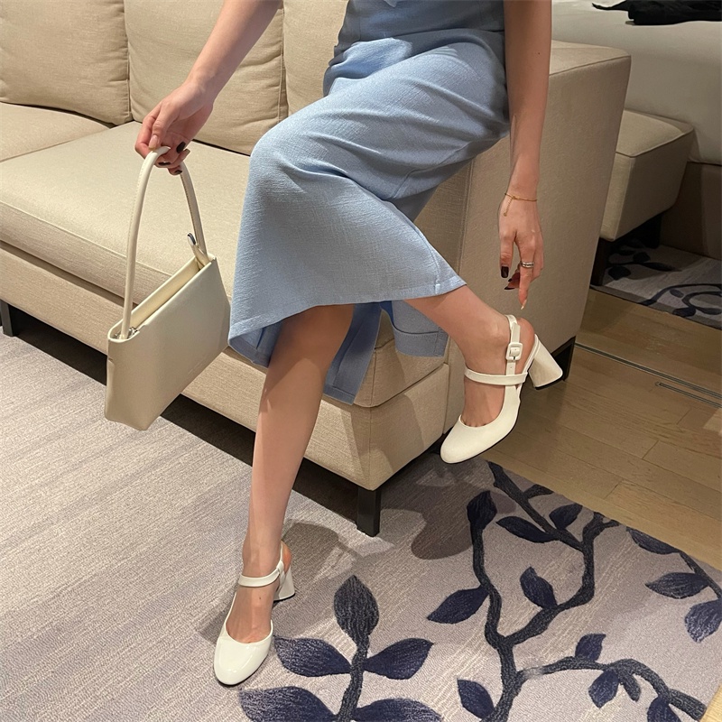 Giày Cao Gót Da Bóng Mũi Tròn Phong Cách Retro Hong Kong 2023