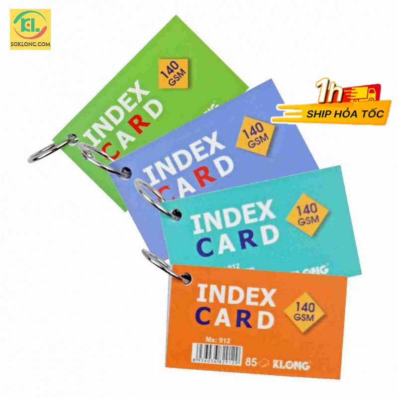 Tập thẻ Index Card A7 học ngoại ngữ Ms 912 dày dặn VPPKLONG, thẻ Klong [Chọn Màu]