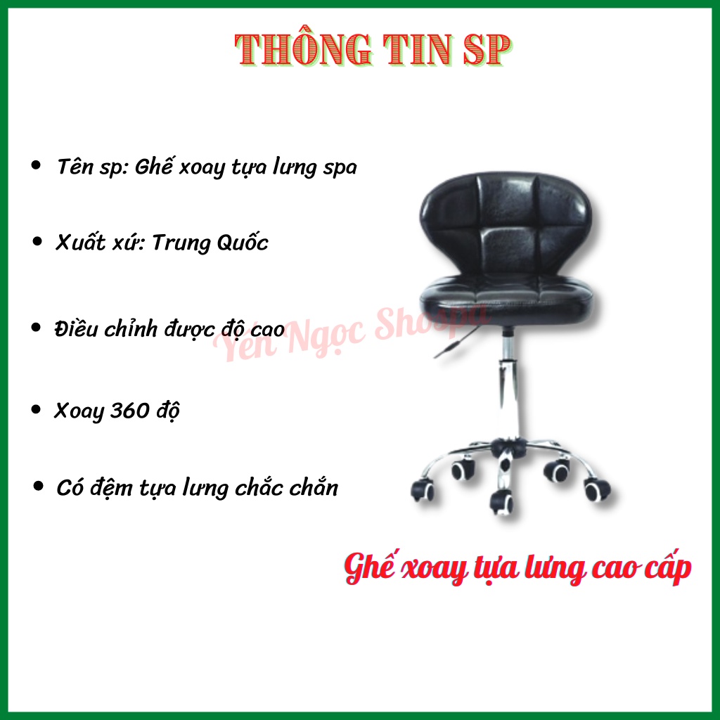 Ghế xoay spa tựa lưng cao cấp | Ghế tựa spa bọc da cao cấp
