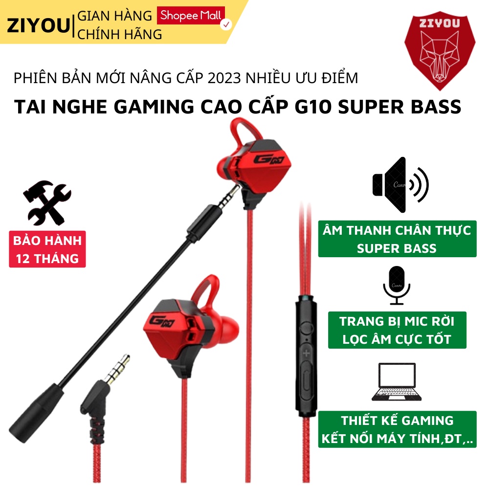 Tai nghe có dây chống ồn cao cấp ZIYOU G10 gaming có mic rời tiện lợi dùng cho pc, laptop, điện thoại