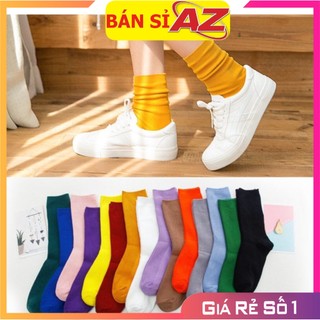 Tất vớ vintage cổ nhún hàn quốc nam nữ, vớ tất vintage trơn