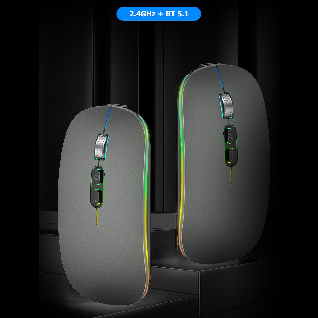 Chuột Không Dây Bluetooth FMOUSE M103 pin sạc không ồn LED RGB cho máy tính - Hàng Chính Hãng