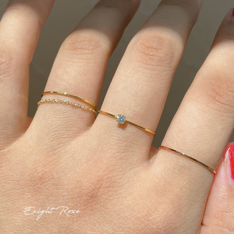 Nhẫn Thép Titan Mini Đính Đá Zircon Đơn Giản Dễ Phối Đồ Thời Trang Cho Nữ