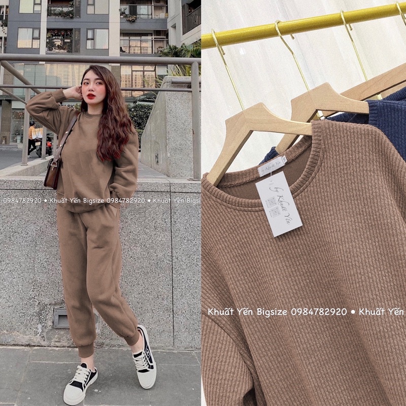 Set bộ len gân nữ thu đông dày dặn form rộng❤Khuất Yến Bigsize❤chất liệu len gân Hàn cao cấp co giãn thoái mái năng động