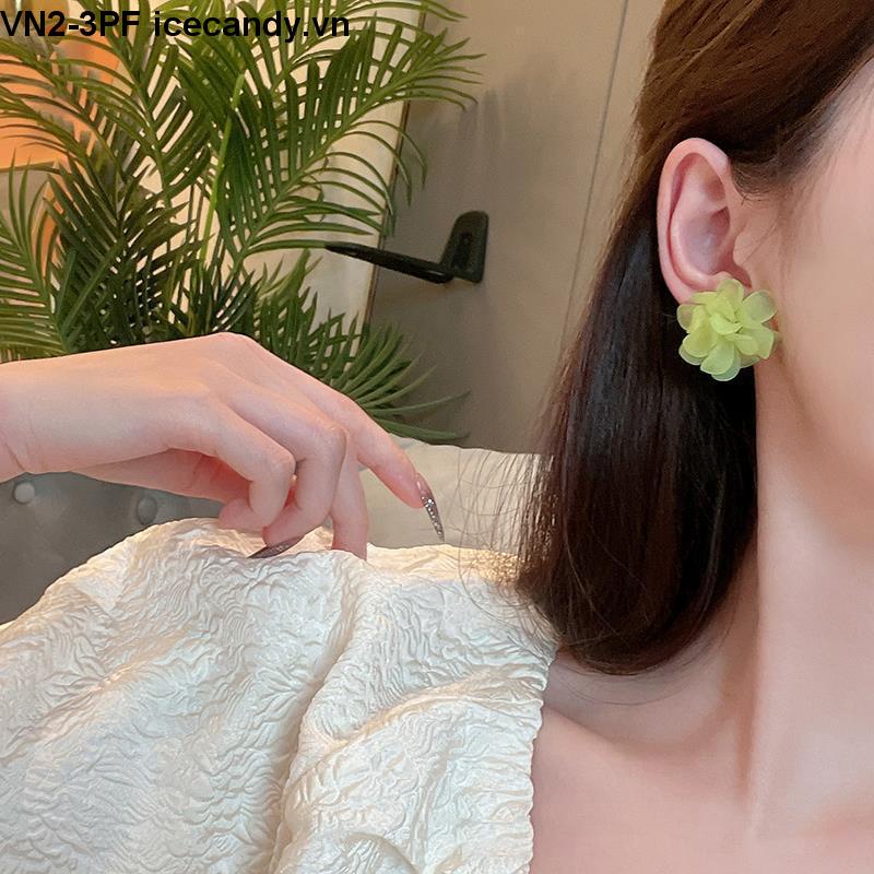 Bông Tai Hình Hoa Trà Bằng Nhựa Resin Bạc 925 Phong Cách Hàn Nhật Độc Đáo Thời Trang