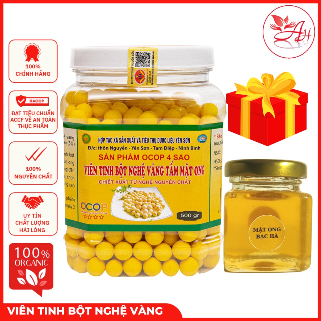 Viên tinh bột nghệ mật ong 500G Đạt Tiêu Chuẩn ISO 22000:2018, Giảm Đau Dạ Dày Hiệu Quả