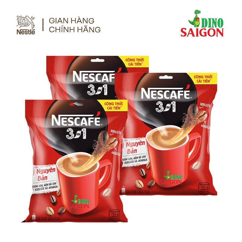Combo 3 Bịch Cà Phê Hòa Tan Nescafé 3in1 công thức cải tiến vị Nguyên bản
